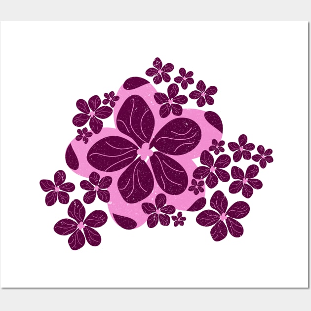 Colorful floral shapes with pink flower Wall Art by Ezzkouch